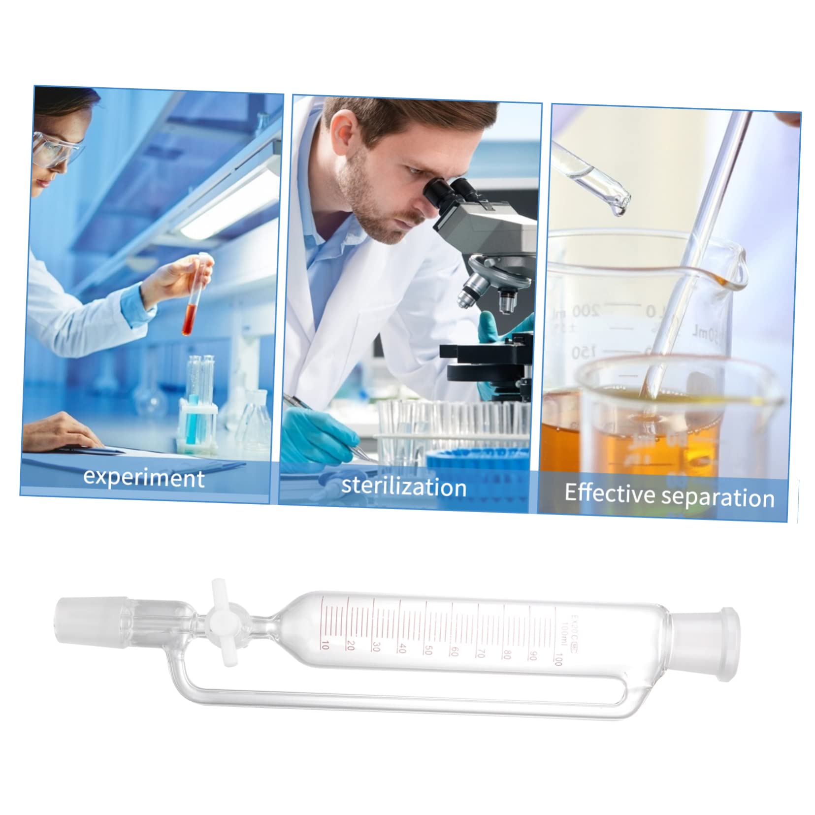 LIFKOME Scheidetrichter und Chemisch Beständig für Laboranwendungen Korrosionsbeständig Robuster Zylindrischer aus Glas mit Ptfe Pistole