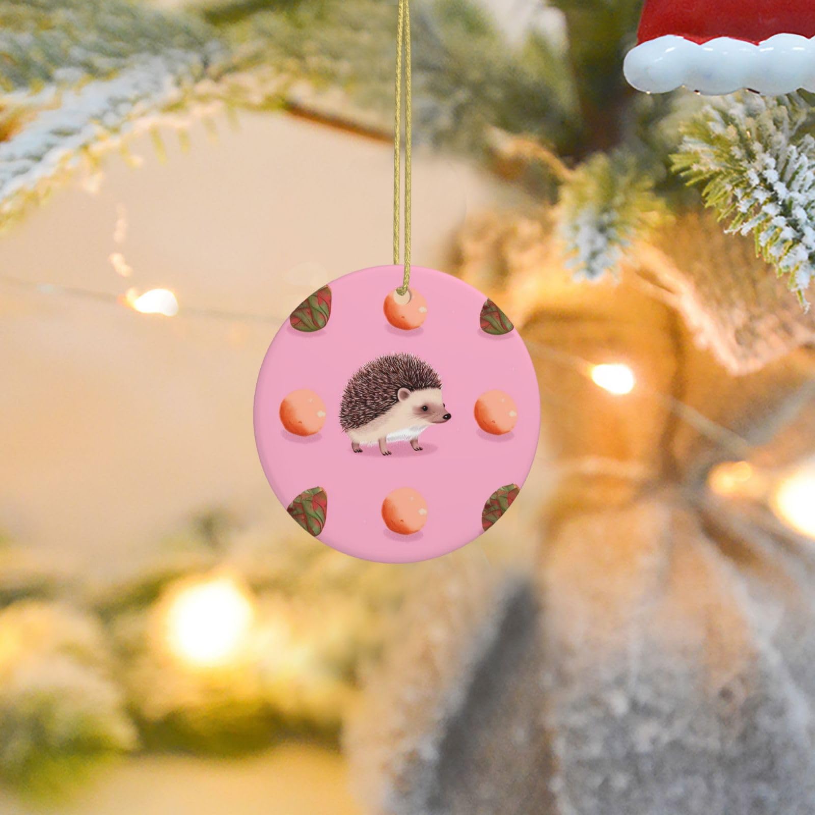 Christmas Tree Ornaments Ceramics Christmas Round Decorations Little Hedgehog Ceramics Ornaments Circle Pentagram Xmas Tree Hanging Pendant for Christmas Tree Party Holiday Home Decor