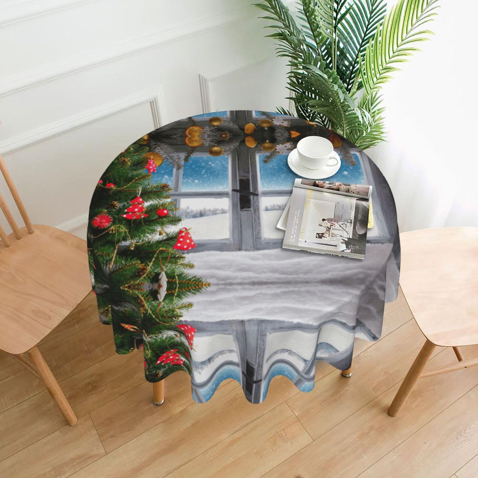 Zcmkjlg Christmas Tree 1 Print Quick Ship Round Tablecloth 60in Polyester Washable Cover for Dining Room
