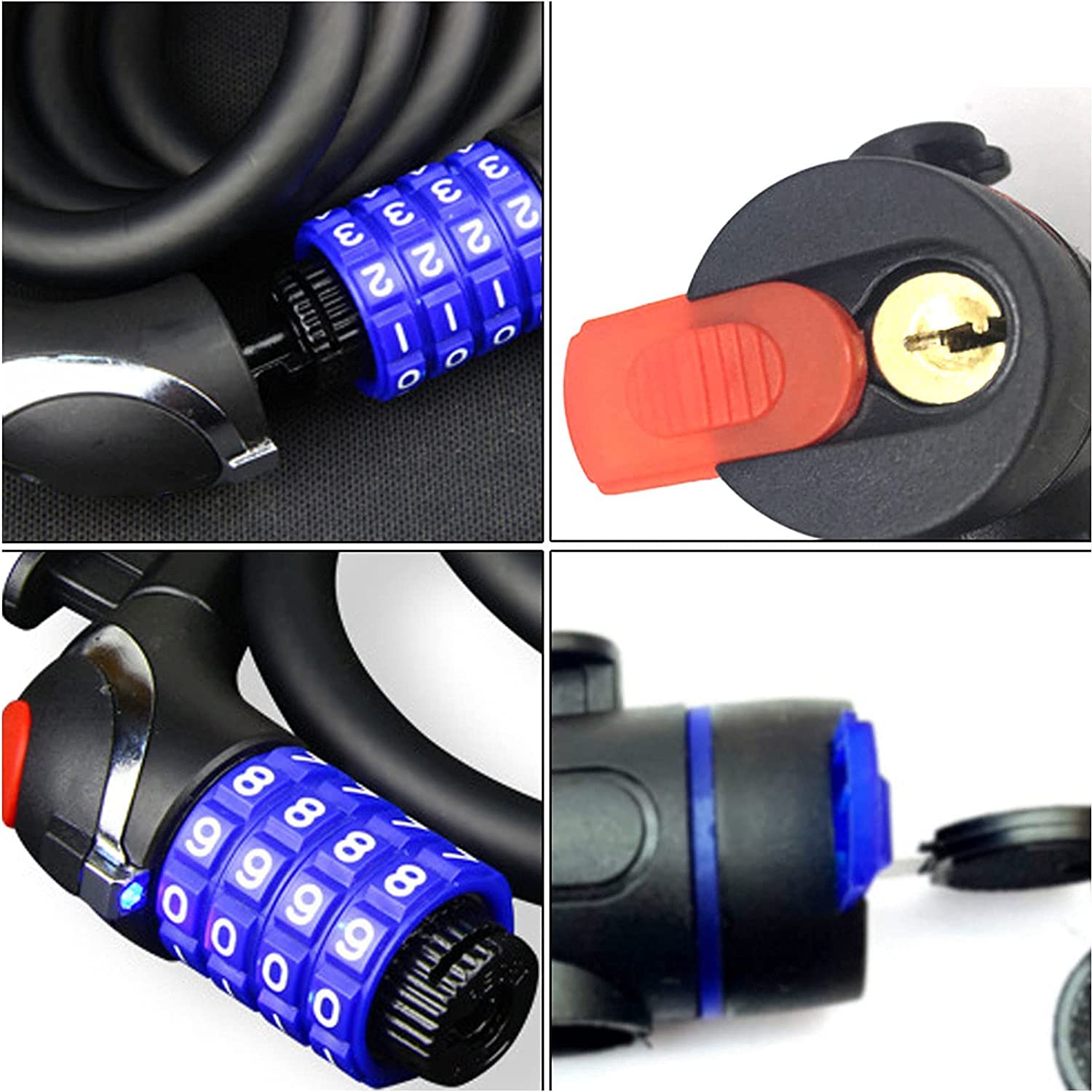 Generico Lucchetto per Bicicletta con Combinazione A 4 Cifre, Cavo in Acciaio Illuminato A LED, Cilindro in Acciaio Legato Resistente alle Alte E Basse Temperature (Black 120cm)