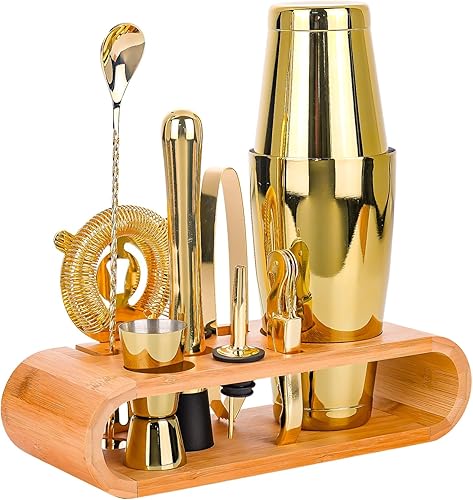 Miniatura 8 de AUOXIOUYM Juego de 10 cocteleras de Martini doradas, juego de coctelera de acero inoxidable, kit de barman de 25 onzas, juegos de herramientas de