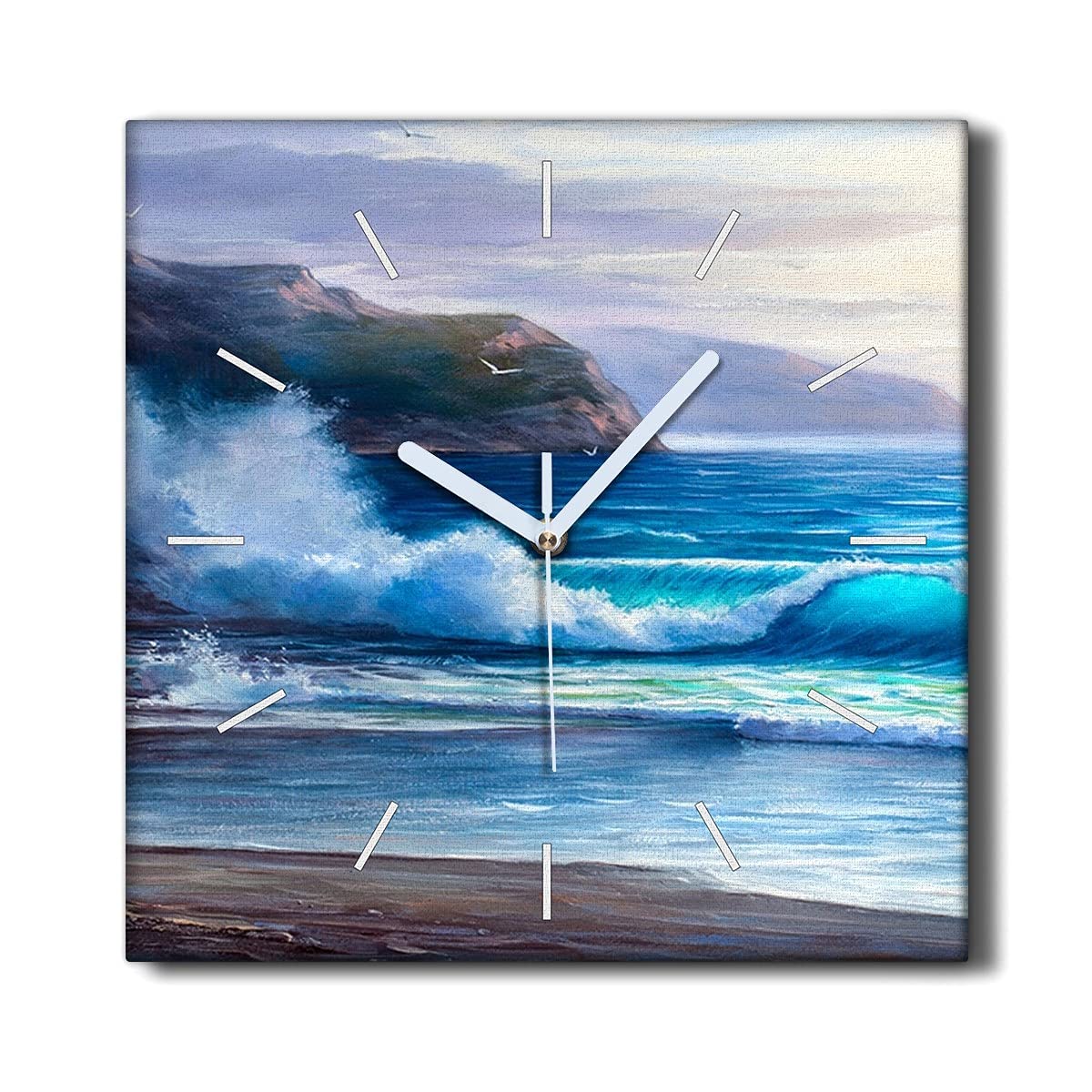 Horloge sur Toile Anti-Bruit Horloge Murale Silencieuse Vagues Océan pour Grand Salon