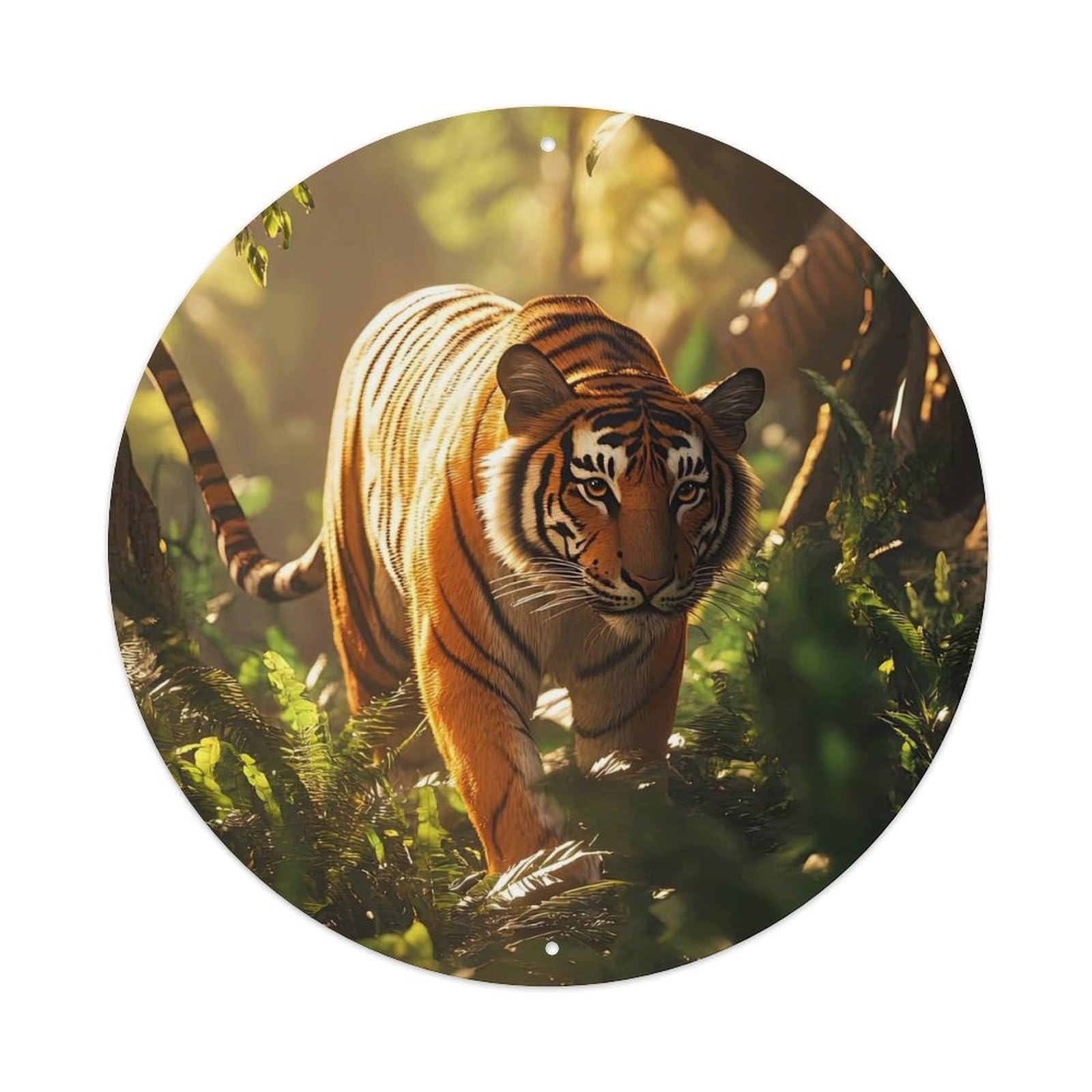 Cwbufd Vintage Style Bengal Tiger Jungle Wildlife Sunlight Realistic Big Cat Nature Illustration Vintage Metal Tin Sign Plaque Wall Decor For Cafe, Club Bar, Office, Garden Metal Poster 8X8inch
