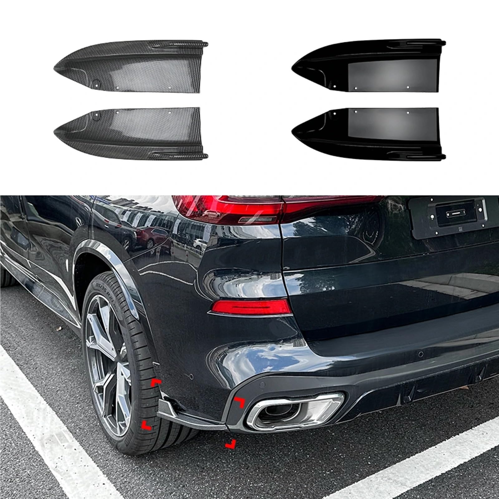 spoiler samochód Zewnętrzny tylny zderzak, boczny dolny spojler, osłona narożnika, pasuje do BMW X5 G05, pasuje do M, pasuje do Sport 2019-2023(Glossy Black)