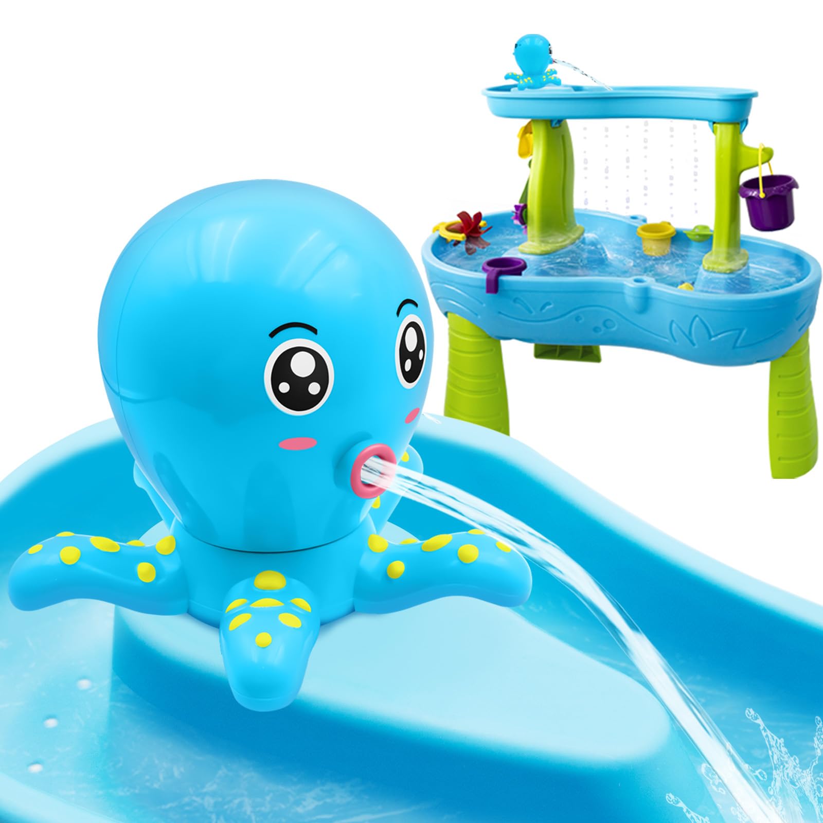Water Table Pump, Octopus Battery Powered Water Pump for Water Table 3 Hours Non-Stop Fun Summer Outdoor Water Toys Outside Water Play Table Accessories for Toddlers Kids (Blue)