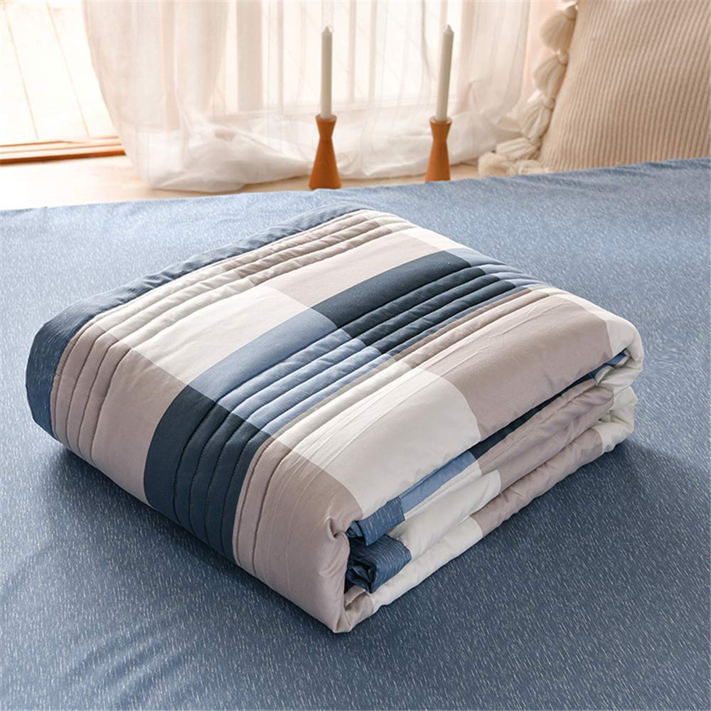 Surwin Navy Blue Quilted Bedspread, Washed Cotton Fabric Coverlets Quilt, Simple Plaid Printed Single Double King Size Lightweight Easy Care Sofa Throws Patchwork Blanket (,100X150cm)
