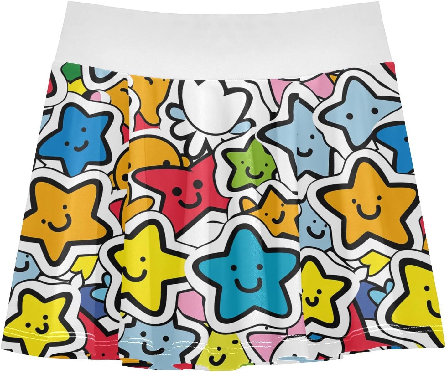 visesunny Star Sticker Partten Girl's Golf Skirt Athletic Tennis Skort Sport Activewear with Double Layer Pockets