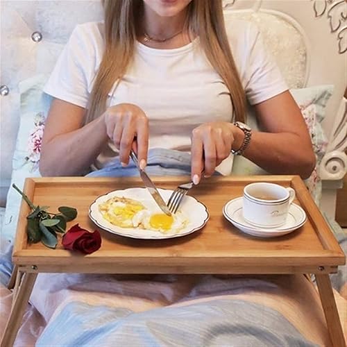 Miniatura 4 de ZSEDP - Mesa plegable de madera para laptop bandejas de cama para desayuno plegables ajustables con tapa abatible y patas para computadora