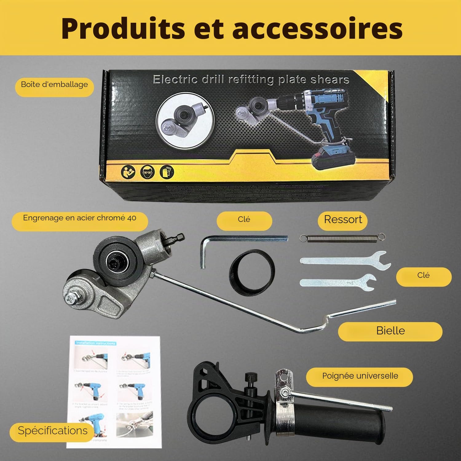 Grignoteuse de Tôle, Coupeur Plaque avec Adaptateur, Coupeur de plaque de perceuse électrique, Coupe Plaque de Perceuse Électrique pour Couper de Fer Acier Cuivre Aluminium