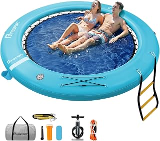 FBSPORT Inflatable Water Hammock Round Floating Ring, 10/8/6ft Inflatable Dock Floating Platform for Lake W/Cupholder, Sun Float Chill Raft Float Ring Tanning Pool Lounger Island Platform Pad