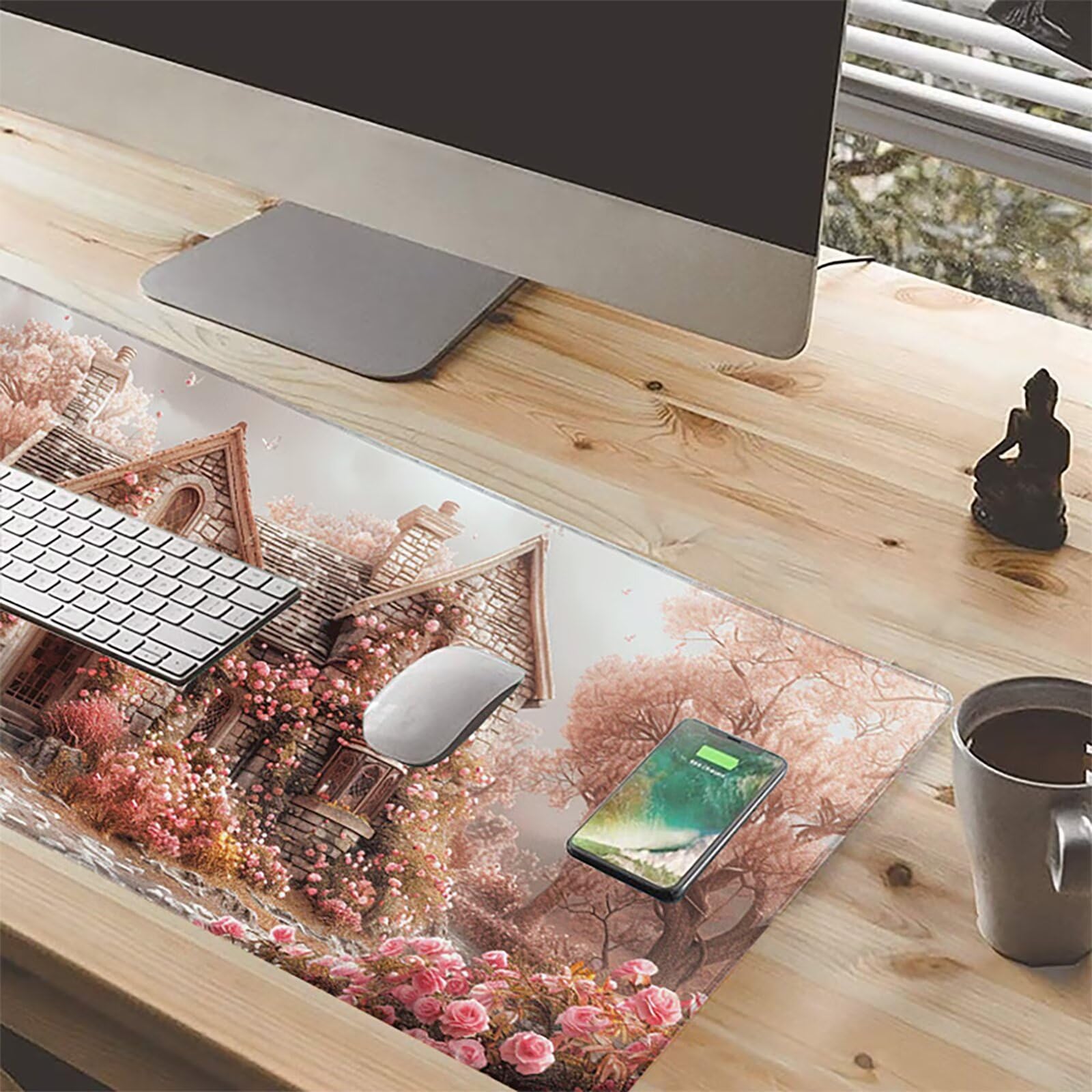 Casas Alfombrilla Ratón Gaming XXL 1500x800 mm, Alfombrilla Gaming Rosa Mousepad con Base de Goma Antideslizante, Impermeable Desk Mat para Teclado y Raton, Accesorios Gaming, Regalos de Hombre W-K