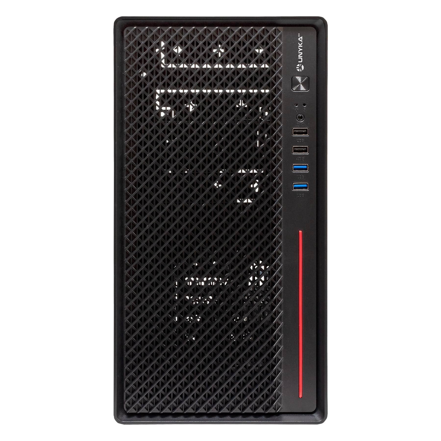 UNYKAch Boîtier d'ordinateur Micro ATX NUMEN 300 Pro - 4 USB (2 × 3.0 + 2 × 2.0), Support ATX, GPU jusqu'à 250 mm, Compact Noir/Rouge, idéal pour Entreprises, commerces et institutions