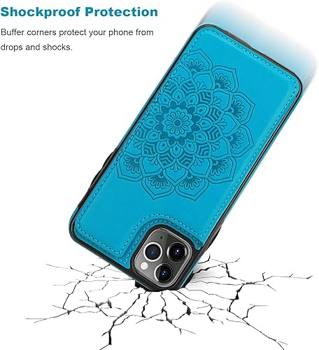 Miniatura 7 de Vaburs Funda para iPhone 11 Pro Max con tarjetero y diseño de mandala en relieve, piel sintética de alta calidad, doble botones magnéticos, a prueba