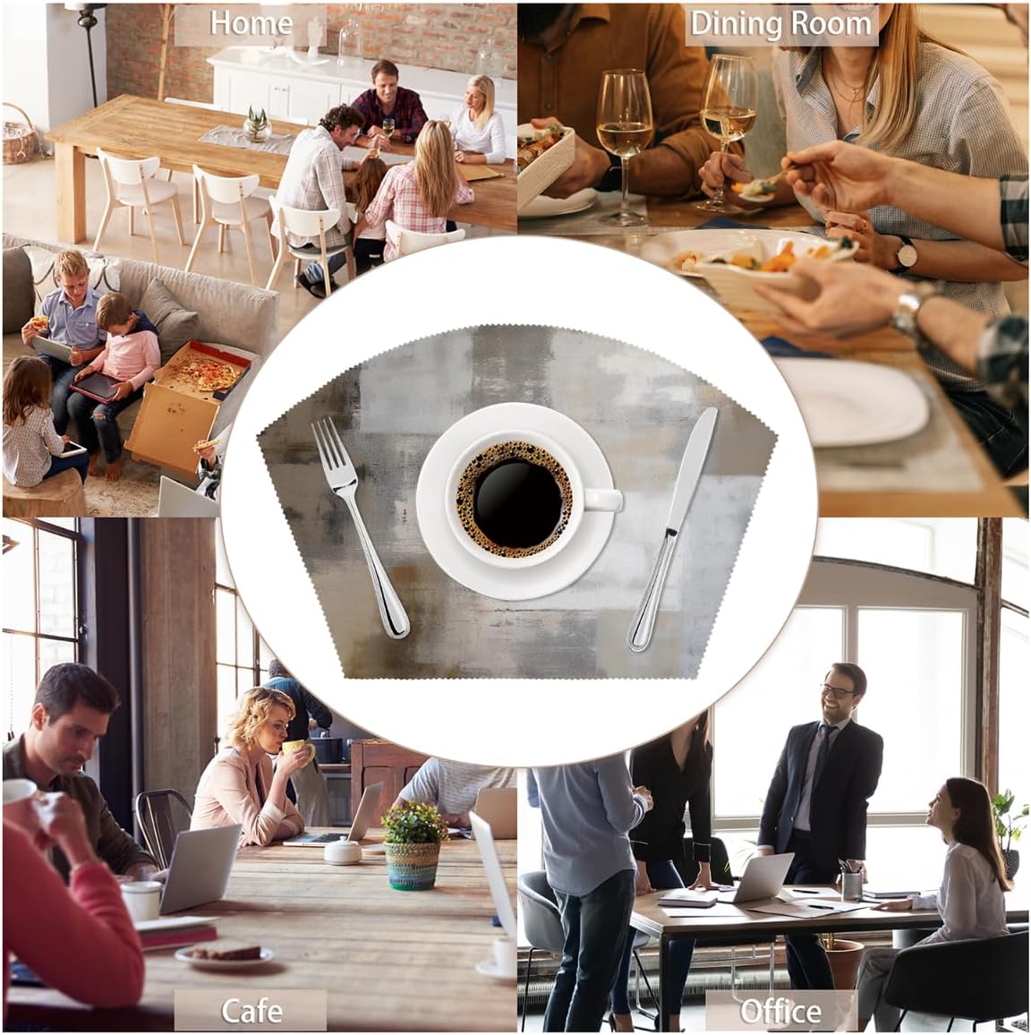 Grey White Abstract Wedge Placemats Set of 4 4 Wedge Table Mats and 1 Round Place Mat Heat Resistant Non-Slip Washable Dining Table for Kitchen Patio Party Decor Cloth Placemat