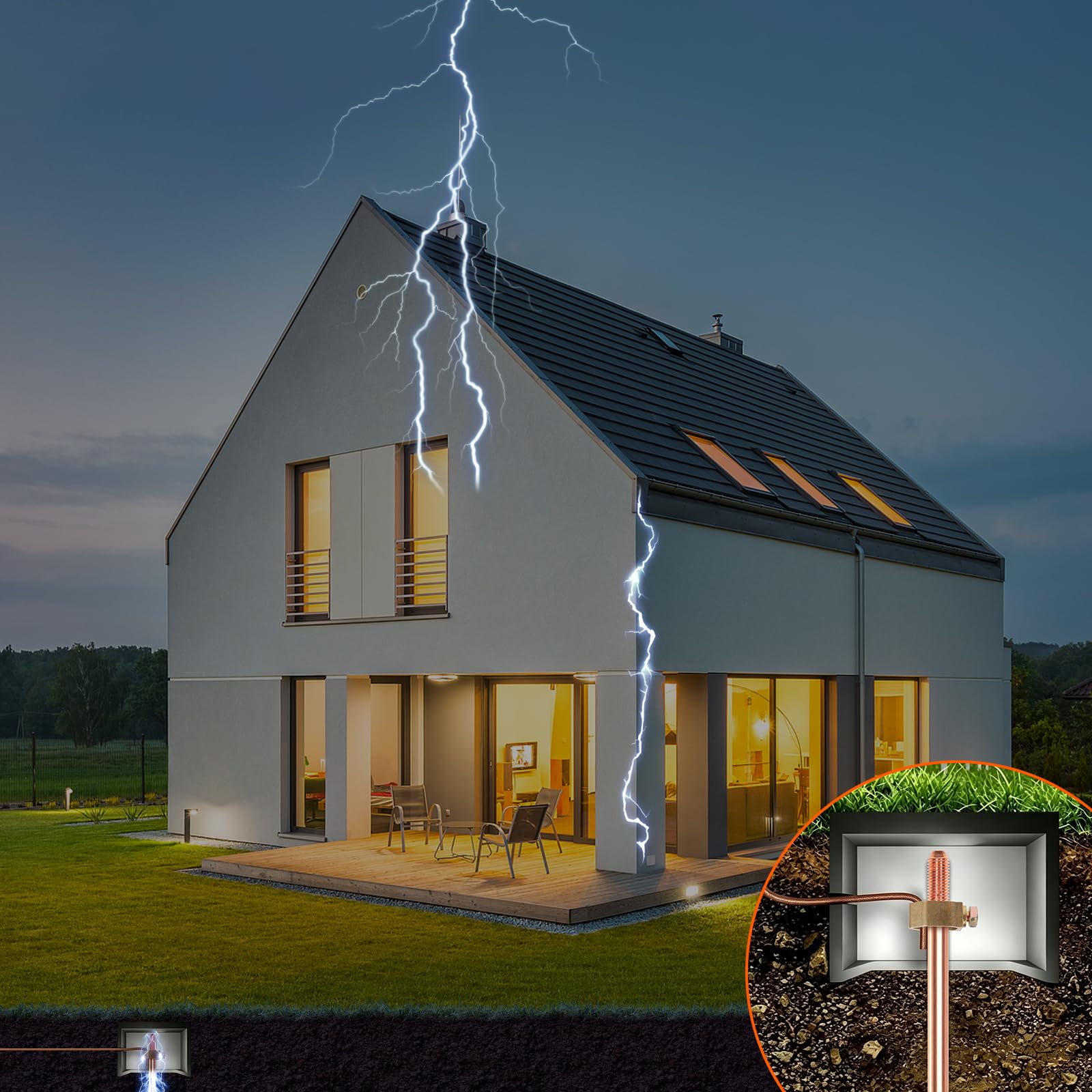 EFUTURETIME 3 x Erdungsspieß 1M, Ø20mm Tiefenerder mit Verbindungsstück