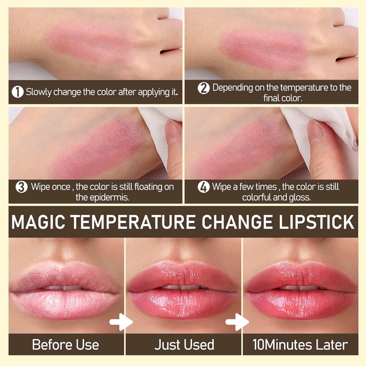 Bálsamo labial de flores, lápiz labial que cambia de color para una sombra rosa perfecta, bálsamo labial de pH único para tus labios, bálsamo de flores limpio y vegano (flor amarilla) 5