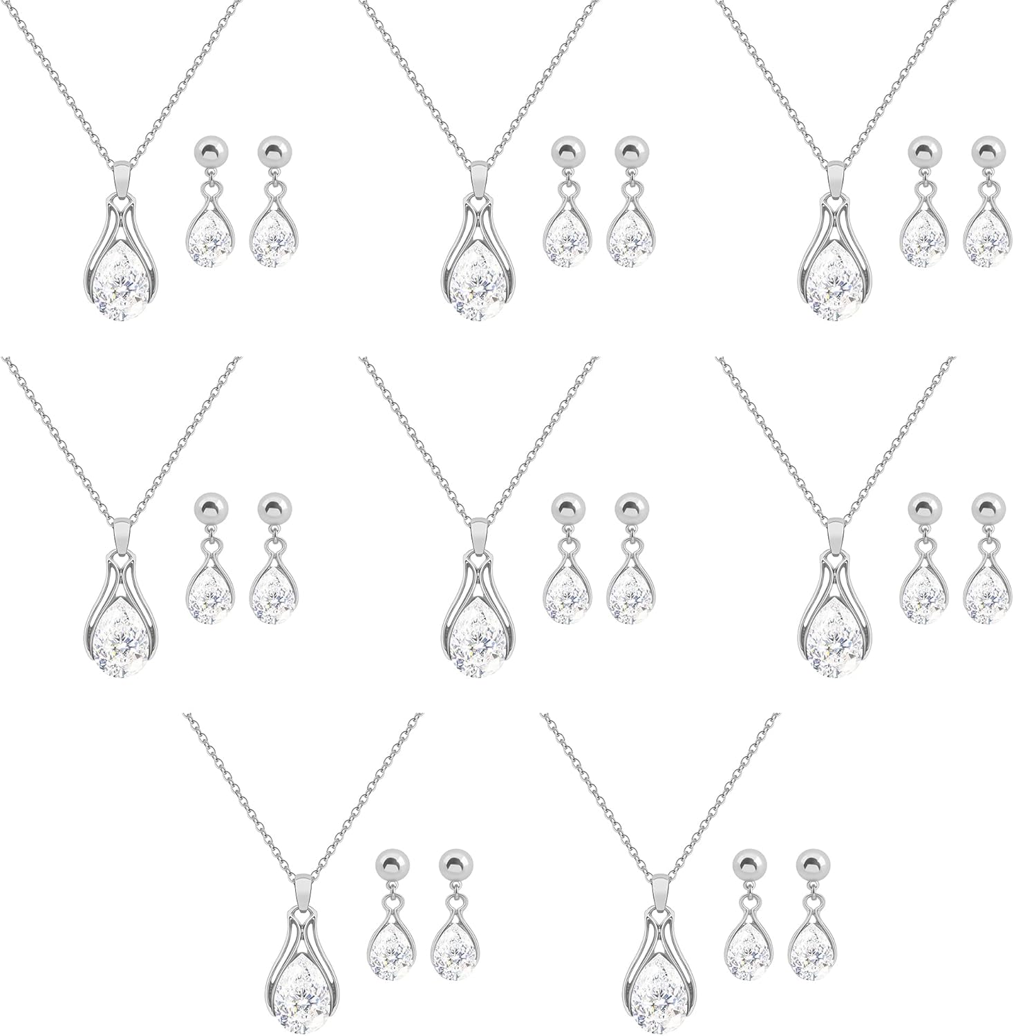 Bridesmaid Jewelry Set for Wedding 1-4-6-8 Sets 18K Gold & Rose Gold & Silver Plated Pave Rhinestone With Crystal Necklace Earrings Set Gift for Women