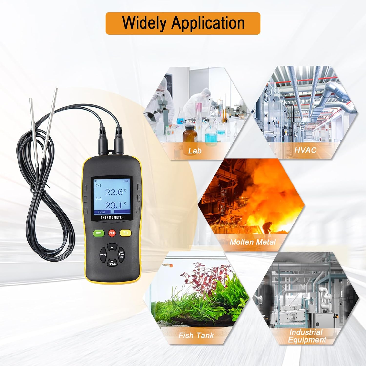 Tzone PT100 Thermometer Data Logger with Probe,Handheld USB Temperature Logger with Sound Alarm Temp Calibration,Industrial Digital Dual Channel RTD Thermometer Recorder with Auto Report 61440 Groups