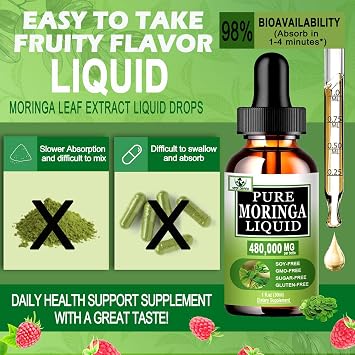 Organic Moringa Liquid Drops for Energy,Metabolism Immune Support,Moringa Leaf Extract 6X Absorption Than Powder Capsule Gummies,Green Superfood Supplement for Women Men