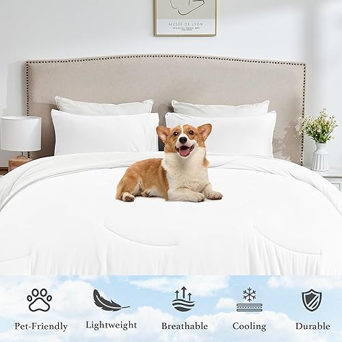 Miniatura 5 de Juego de edredón alternativo de plumón blanco tamaño Queen para todas las estaciones, reversible, ligera y transpirable, ultra suave y acogedor,