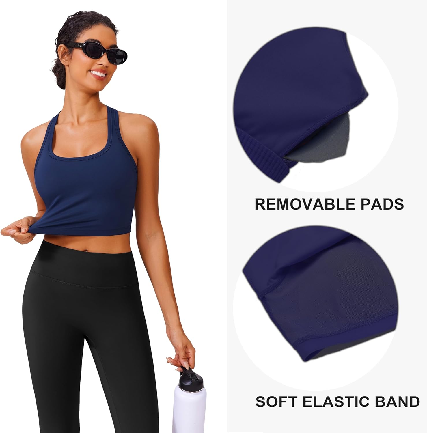 PINSPARK Racerback Crop Tank Tops for Women Longline Padded Sports Bra Scoop Neck Workout Yoga Top - Image 3