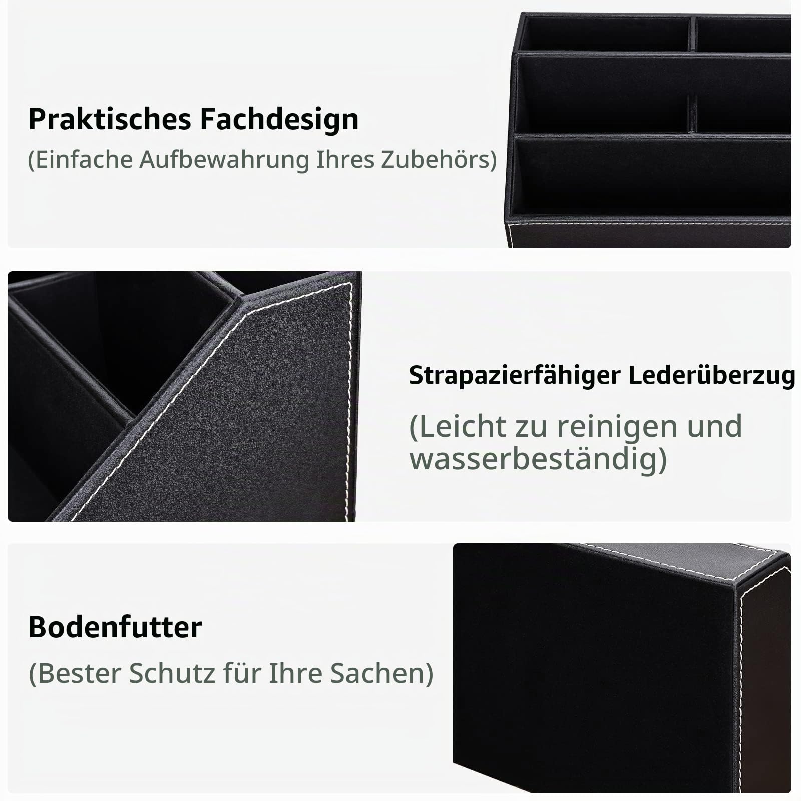 KINGFOM™ Holzstruktur Leder Multifunktionale Schreibtisch Organisator (Schwarz)