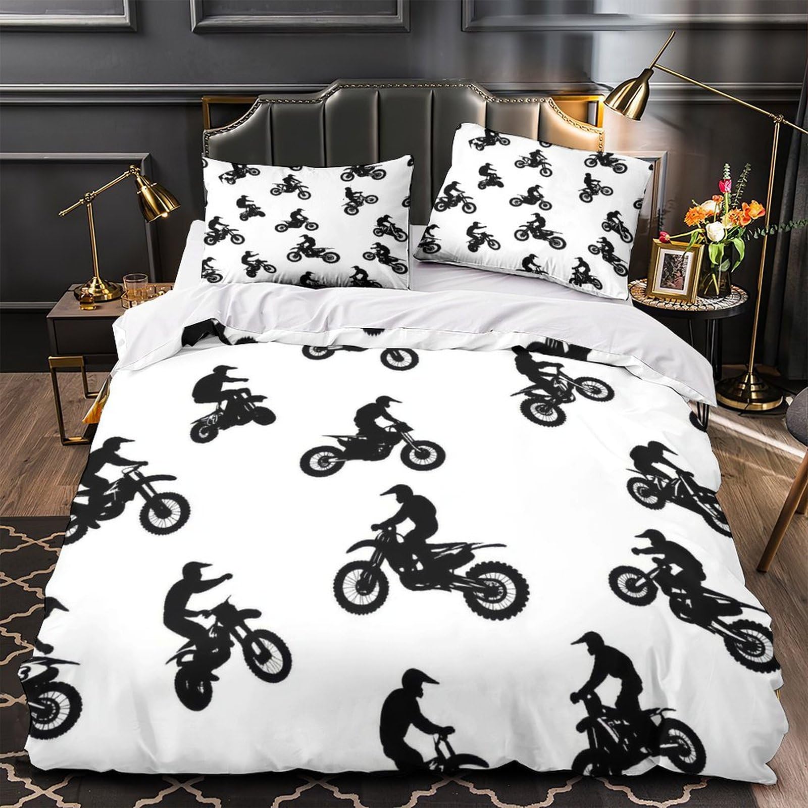 Housse de couette motocross 3D parure de lit microfibre 135x200cm pour literie enfant et ado