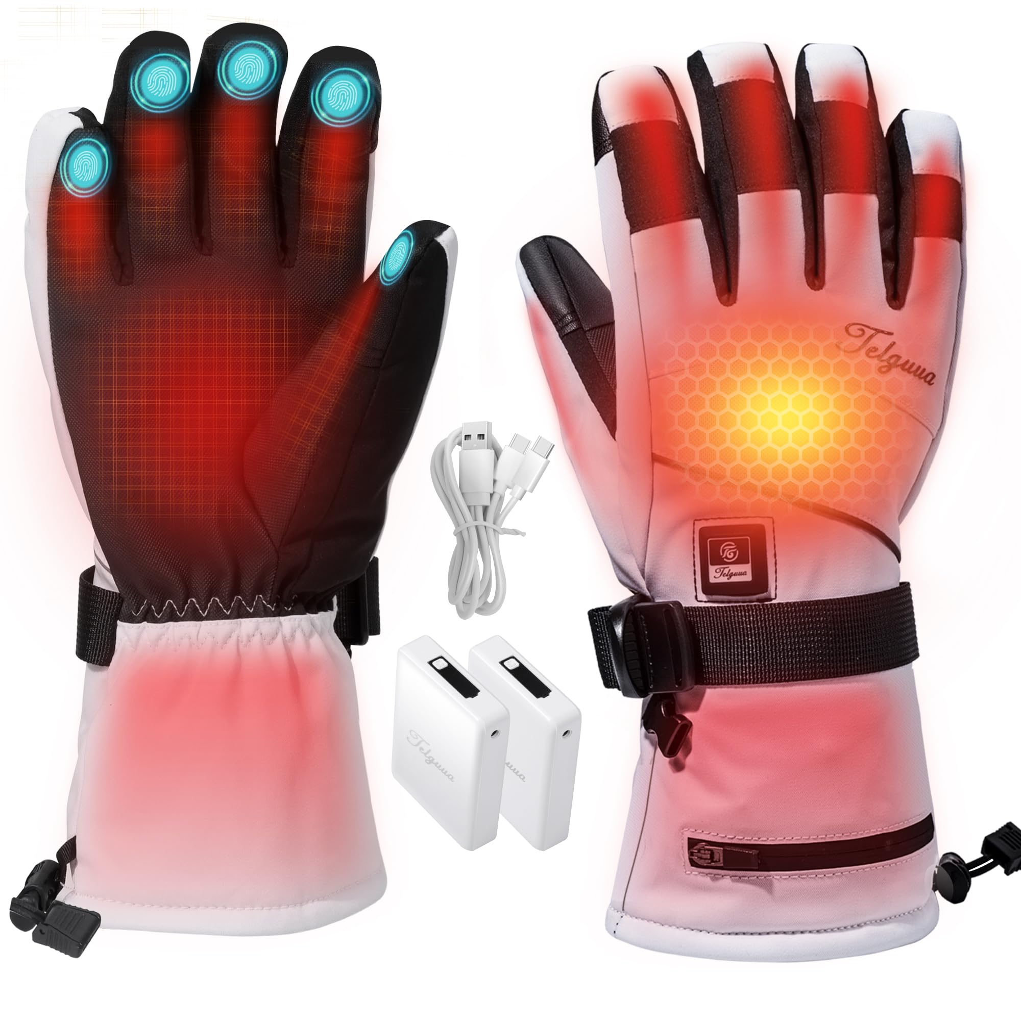 Telguua Guanti Riscaldati per Uomini Donne,7.4V 5500mAh Ricaricabili Guanti Riscaldanti Elettrici 3 Livelli di Riscaldamento Scaldamani Touchscreen Con Riscaldamento Dita per Moto Sci