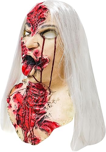 Miniatura 3 de nezababycos Máscara de zombi aterradora de Halloween, monstruo caminante de terror, máscara de cabeza muerta, espeluznante y sangriento, disfraz de