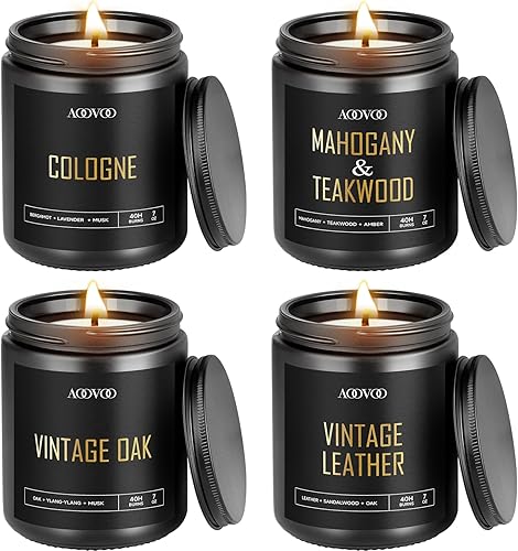 Miniatura 8 de AOOVOO Velas perfumadas para hombres – Paquete de 4 velas para el hogar, cera de soja de 36 onzas, tiempo de combustión de 200 horas, juego de velas