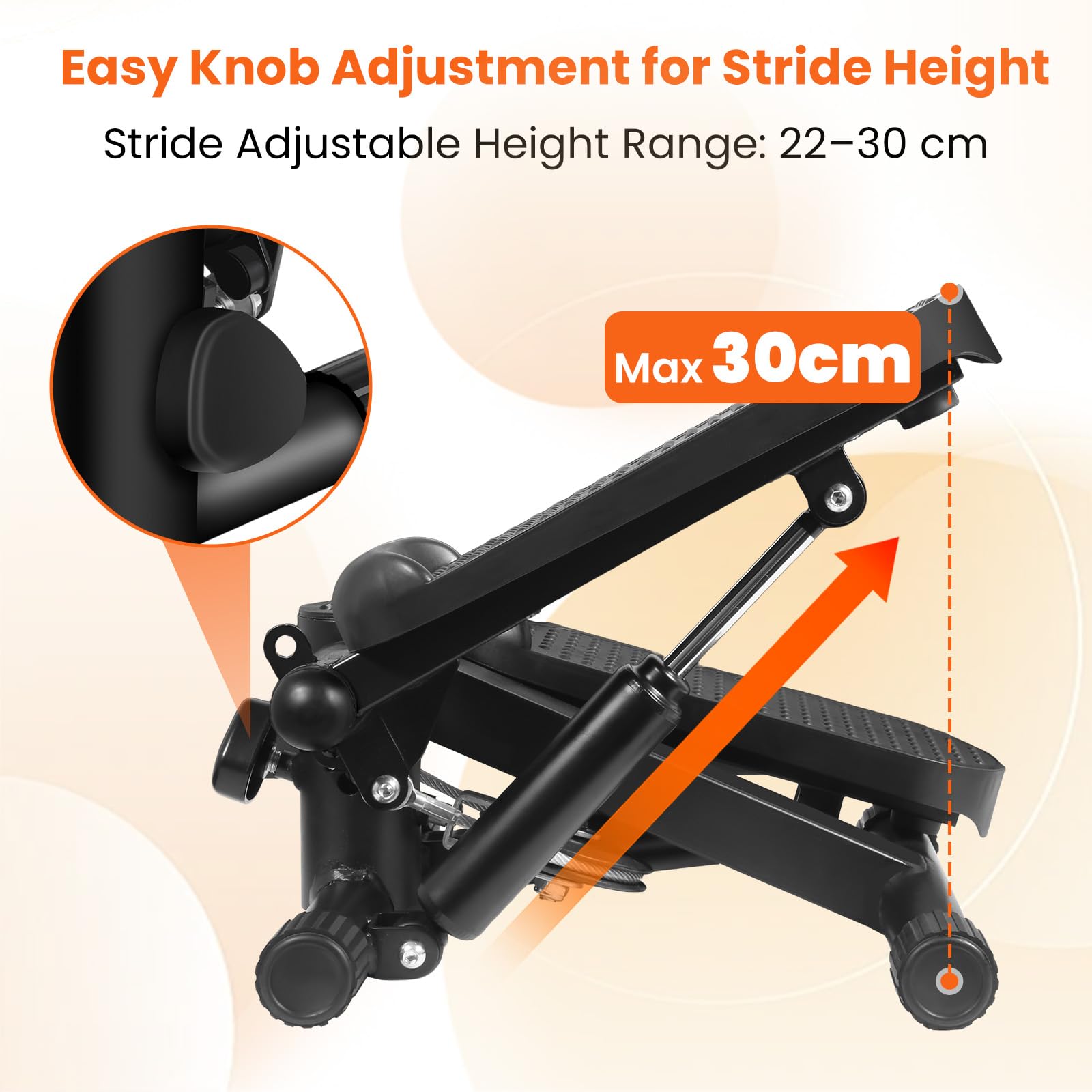 Mini Paso a Paso para Ejercicio en casa, Escalera de Resistencia Ajustable con Monitor LCD, Pedales Antideslizantes y Bandas de Resistencia para Entrenamiento Cardiovascular de Cuerpo Completo