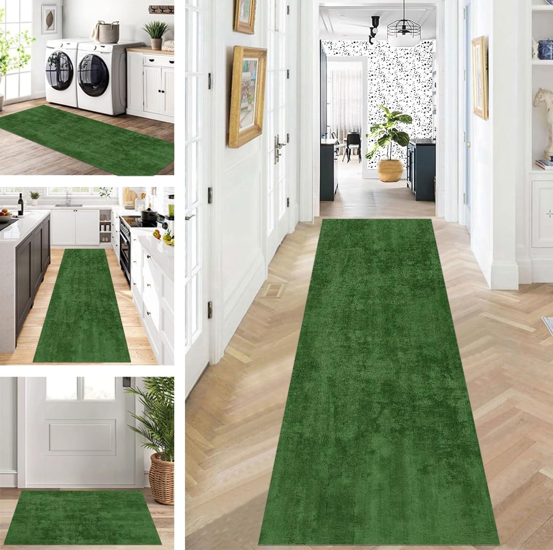 Läufer Flur Küche Waschbar rutschfest 80X200cm Lang Grün Küchenteppich Flurteppich Teppich Fur Korridor Wohnzimmer Schlafzimmer Meterware Anpassbar