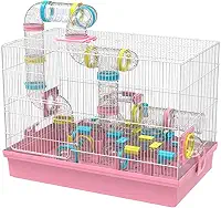 Gaiola de Hamster Gaiola de Animais de Estimação e Habitat DIY 50 cm x 30 cm x 38 cm, com tubos de túnel, para mouse Gerbil, rosa