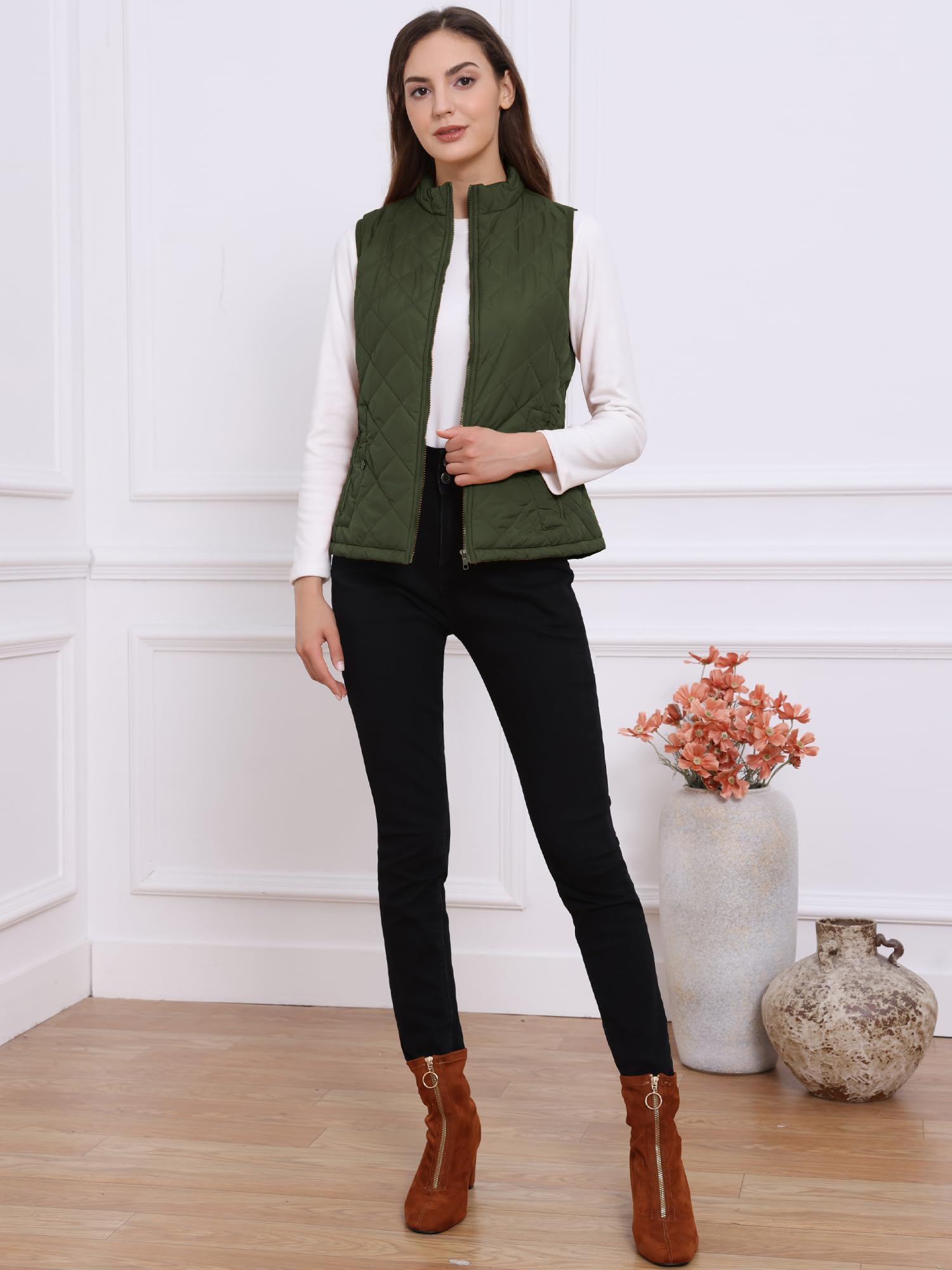 Allegra K Gilet Quilted Zip Vest Chaleco acolchado Mujer