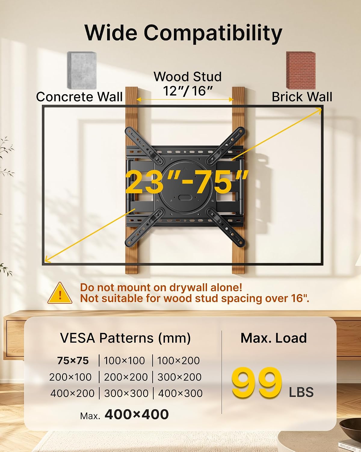 monTEK 1.5" Ultra Slim Full Motion TV Wall Mount for 23-75 Inch TVs | Low Profile Articulating Bracket, ±60° Swivel, 13" Extension, Max VESA 400x400mm, 99 lb Capacity, Fits 16" studs 3 71SqvPRO0CL. AC SL1500