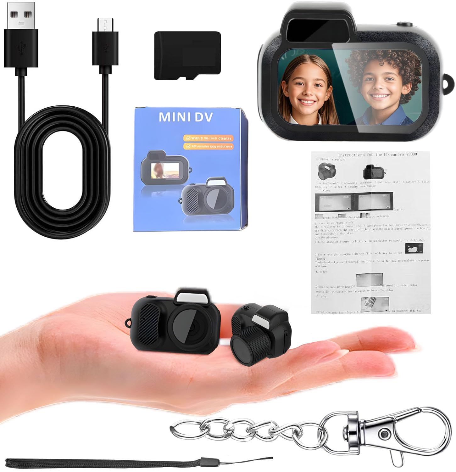 Lmuwecno Key Chain Mini Camera Llavero,CáMara FotográFica Llavero,Pocket Pixel Keychain Camera,1080p Hd Micro Mini Camera,Dv Video Camera,for Students,Kids (128G)