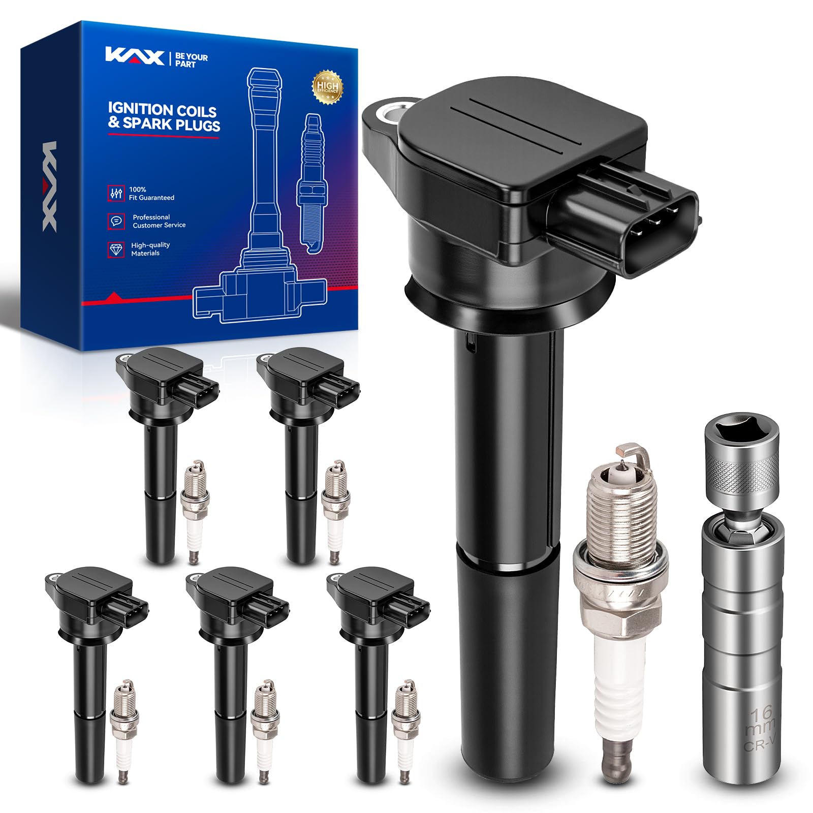 KAX 6 Ignition Coils &amp; 6 Spark Plugs Set for MIT Endeavor, Galant