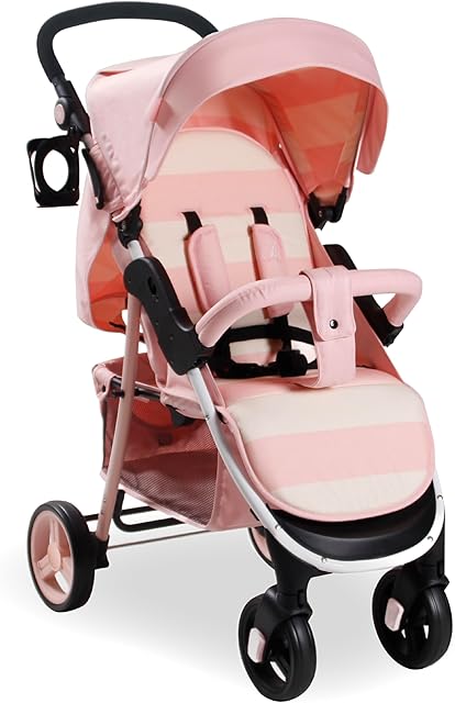 My Babiie MB30 Pushchair  from Birth to 4 Years (22kg), Easy Compact Fold, Large Shopping Basket, Adjustable Handle, Stroller Includes Cup Holder, Rain Cover  Billie Faiers Pink Stripes