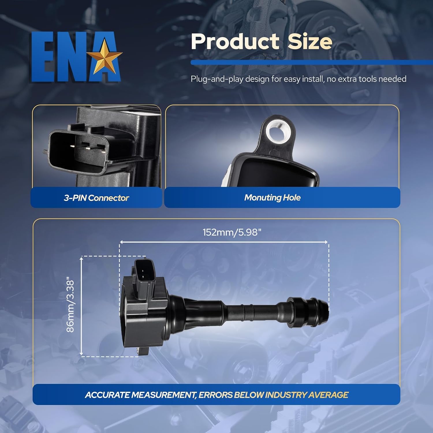 ENA Set of 1 Ignition Coil Pack 5.6 V8 Compatible with Infiniti Nissan 2004 2005 2006 QX56 Titan Truck, 2005 2006 Armada Replacement for UF510 C1483 224487S015 5C1482 CUF510 5C1482 1788335