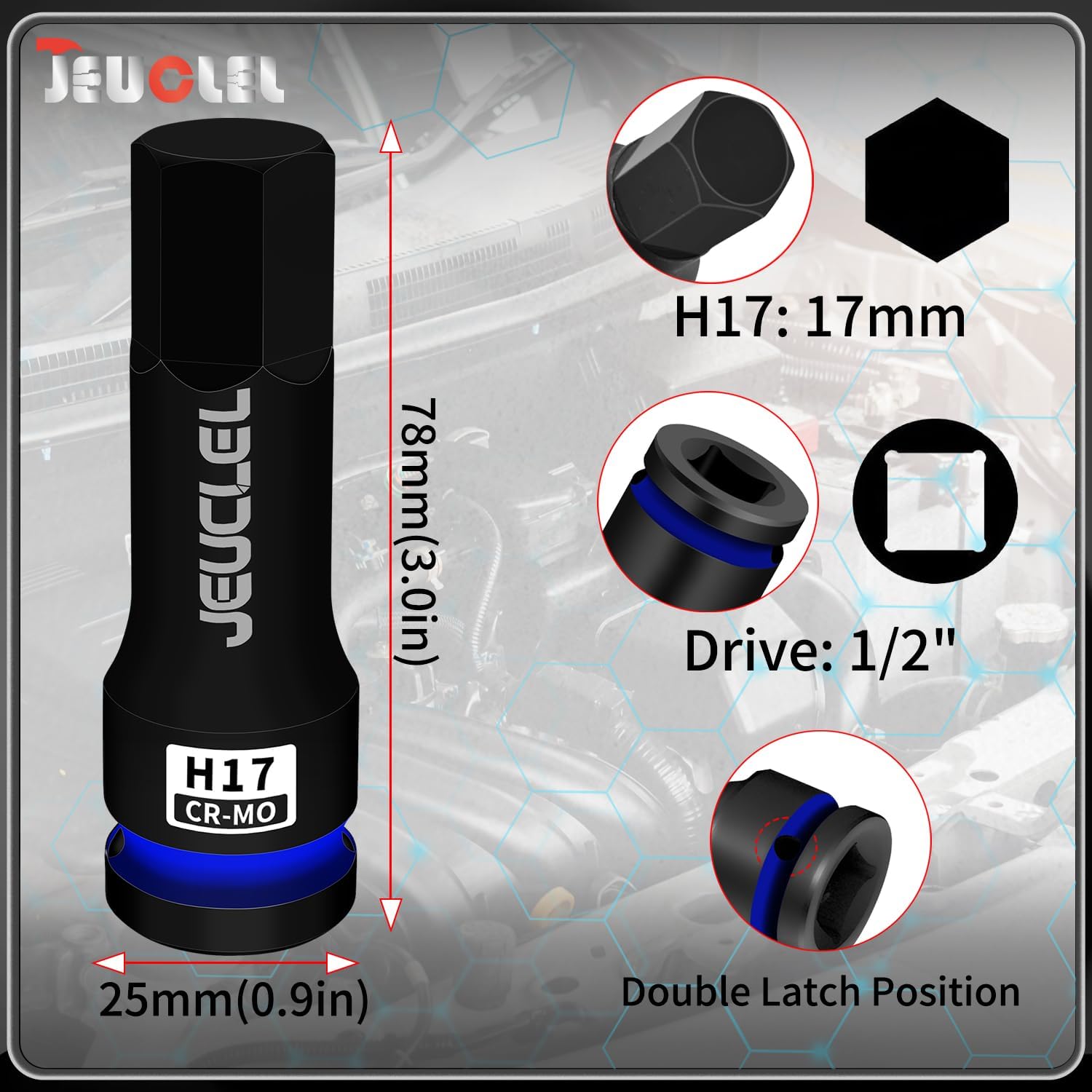 2PCS 17mm Hex Impact Bit Socket, H17 1/2" Drive Allen Socket, Cr-Mo | 3-Inch, Lengthen Hex Screwdriver Adapter for Electric Ratchet Wrenches Fastening Screws, Socket Wrench, Head Drill