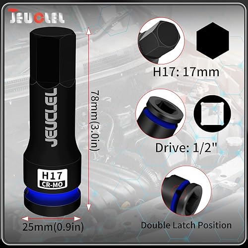 Miniatura 6 de Enchufe de punta de impacto hexagonal de 0.669 in, H17 12 pulgadas, adaptador de destornillador hexagonal de acero Cr-Mo para llaves de trinquete