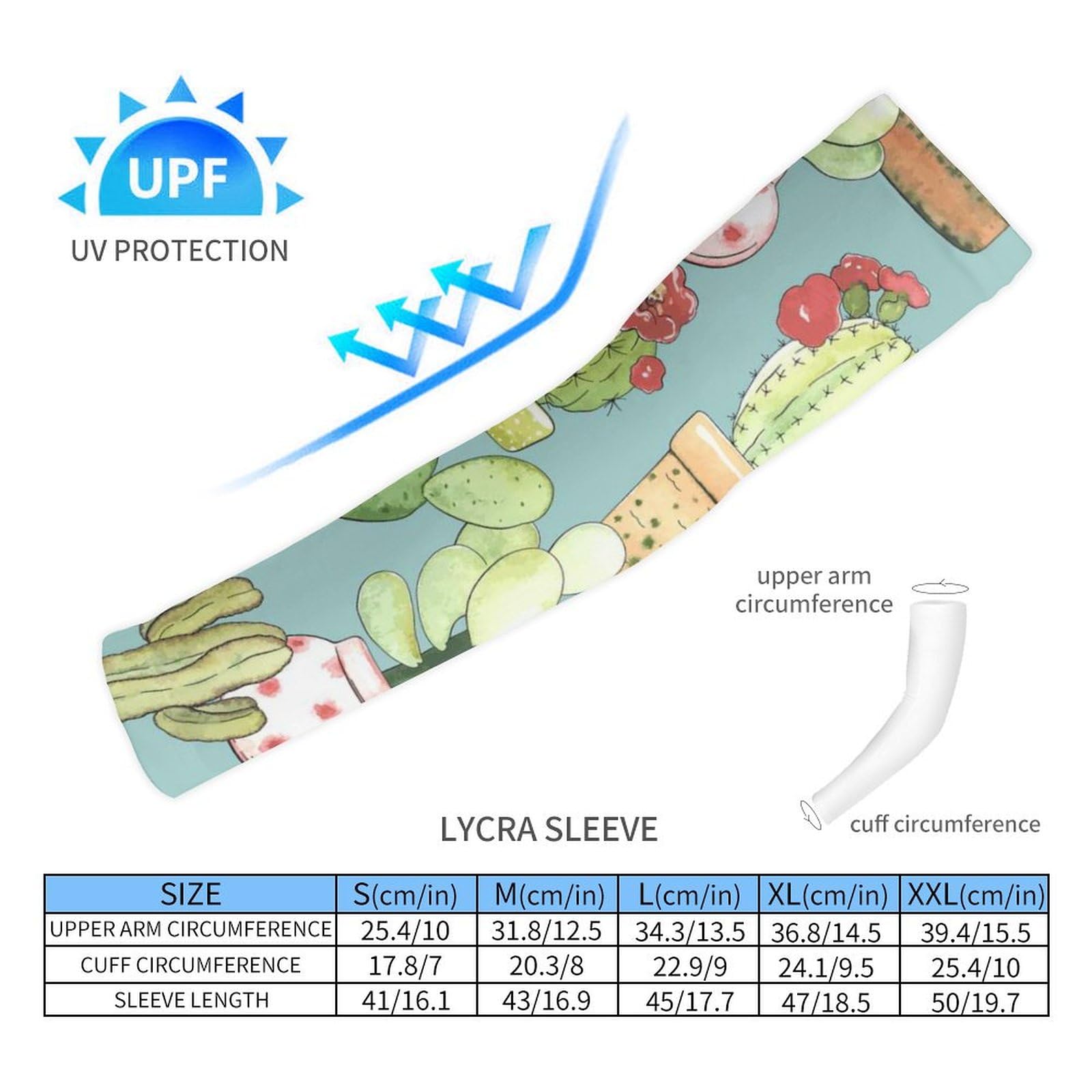 Xmkltbz 1 Pair Cooling Arm Sleeves, Unisex Warmer Spandex Sports Cover Uv Sun Protection for Cycling Golf Running S Print Seamless Pattern of Green Cacti Cactus with Flowers in Pots
