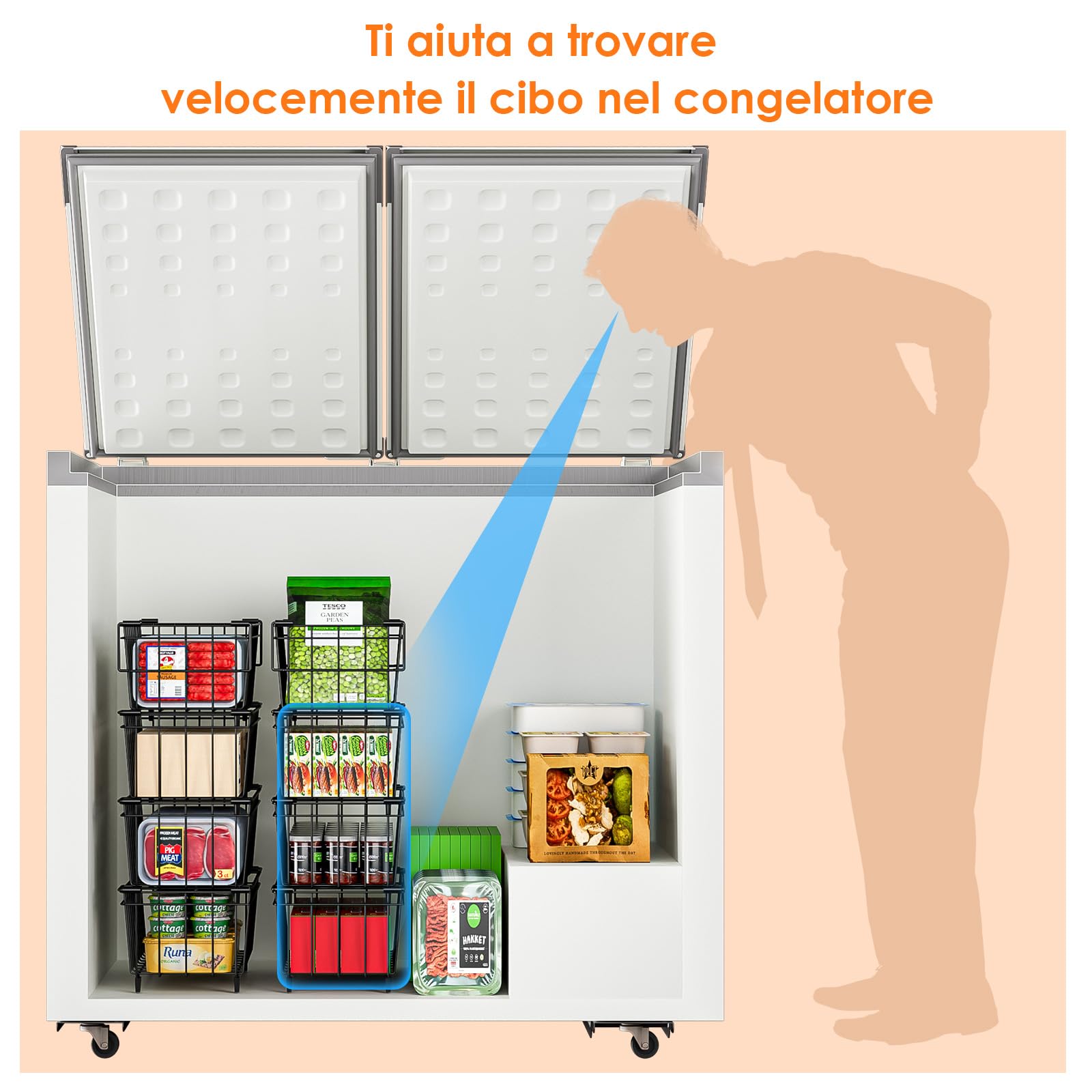 4 Pezzi Cestini Per Congelatore Cestelli Per Congelatore Impilabili in Metallo Contenitori Frigorifero Organizer Con Manici E Fondo Antiscivolo Organizer Frigorifero Nero