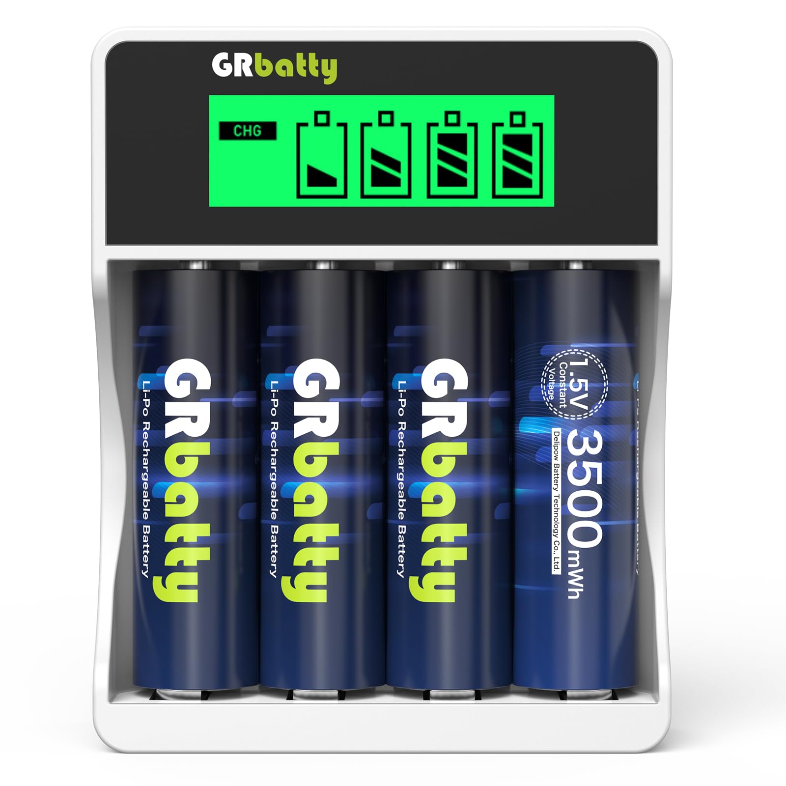 Wiederaufladbare AA Lithium-Akkus – 1,5V, 3400mWh, 4 Stück Mit LCD-Ladegerät, Bis Zu 1500 Ladezyklen