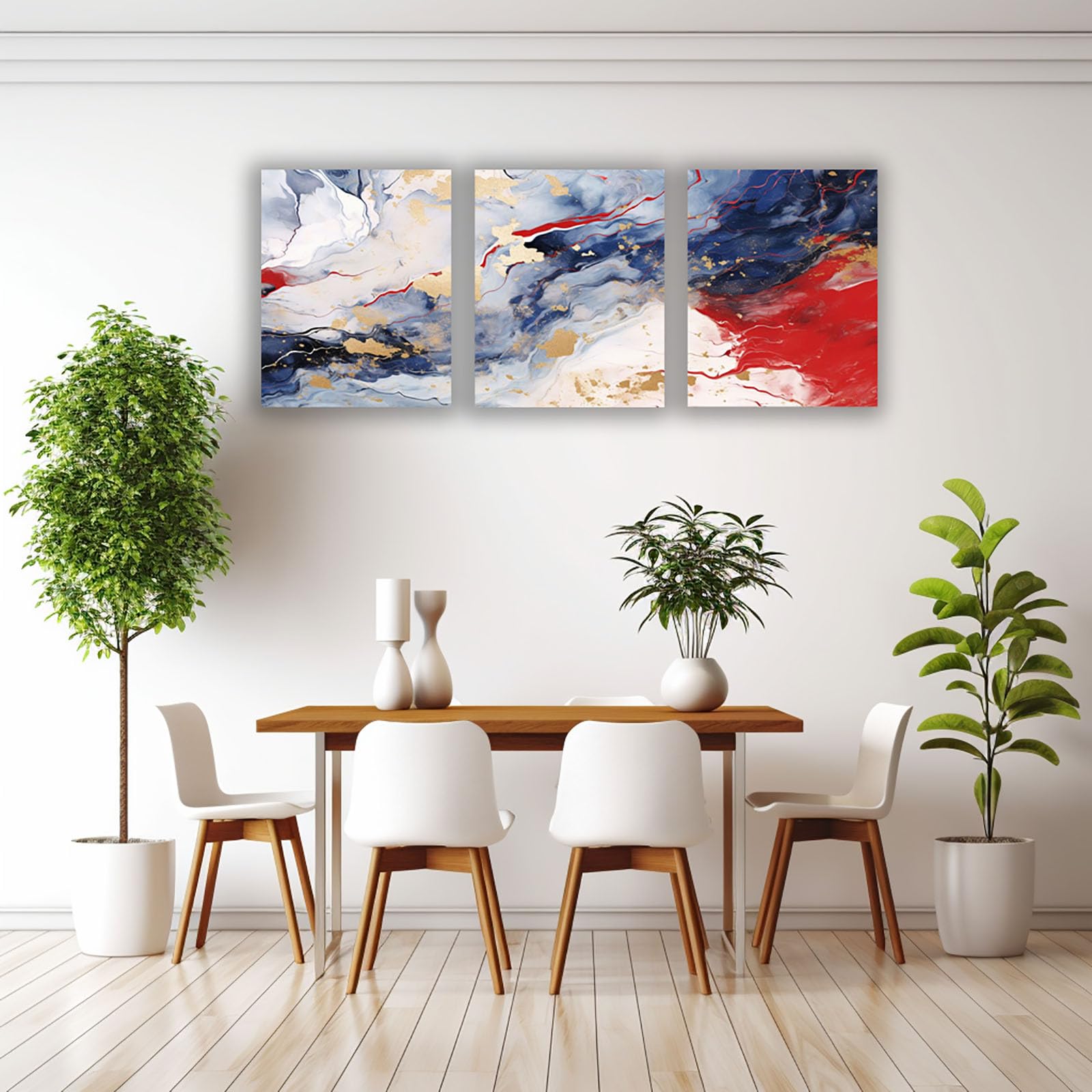 AMXBZC 3-teiliges Set Abstraktes Leinwand Bilder Kunstdrucke Vintage-Flüssigmalerei Wohnzimmer Wandbild Wand Wanddekoration - Modern Kunst für Büro(Blau)-30x45cmx3 Gerahmt