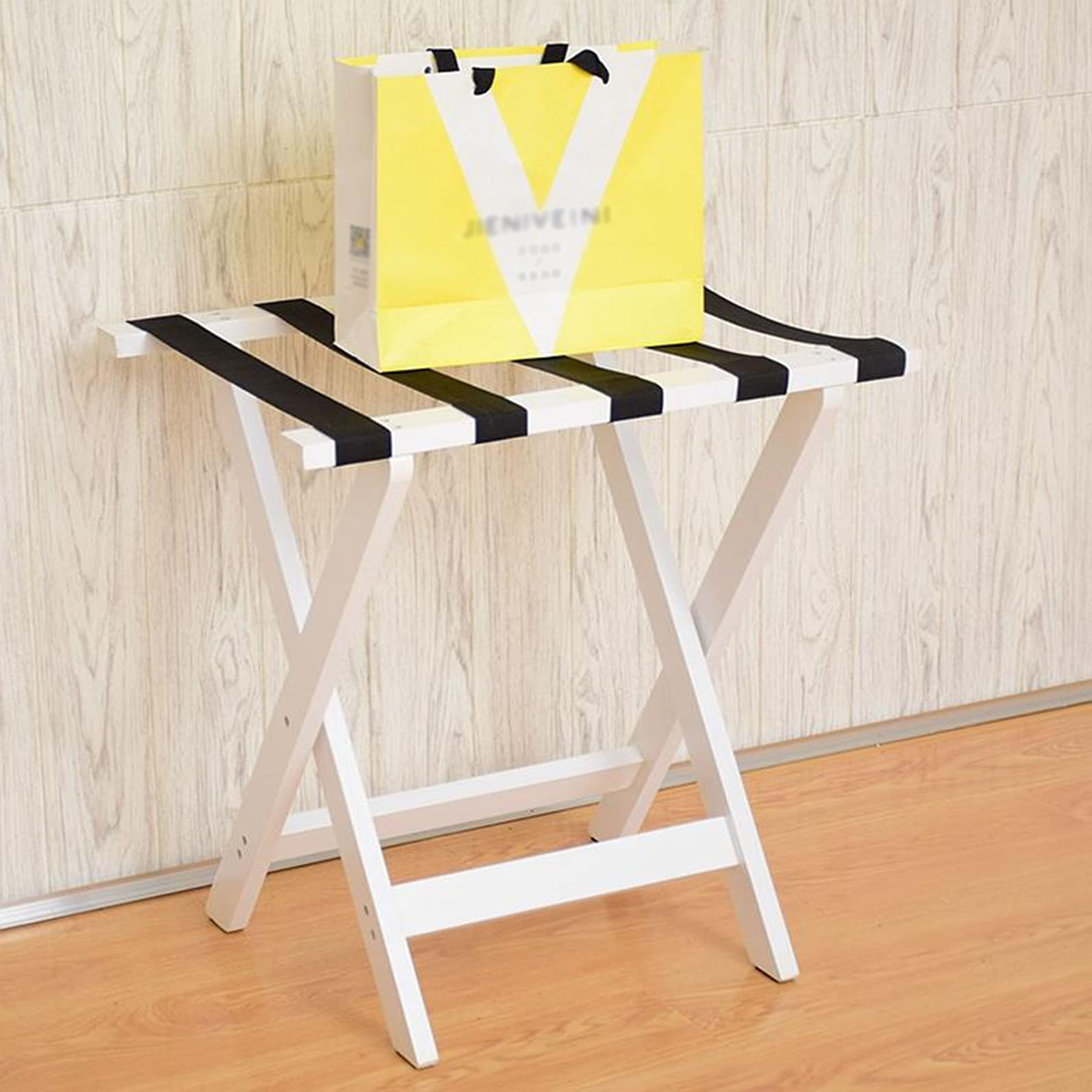 Support de rangement valise en bois blanc avec étagère à vêtements pour sol de chambre