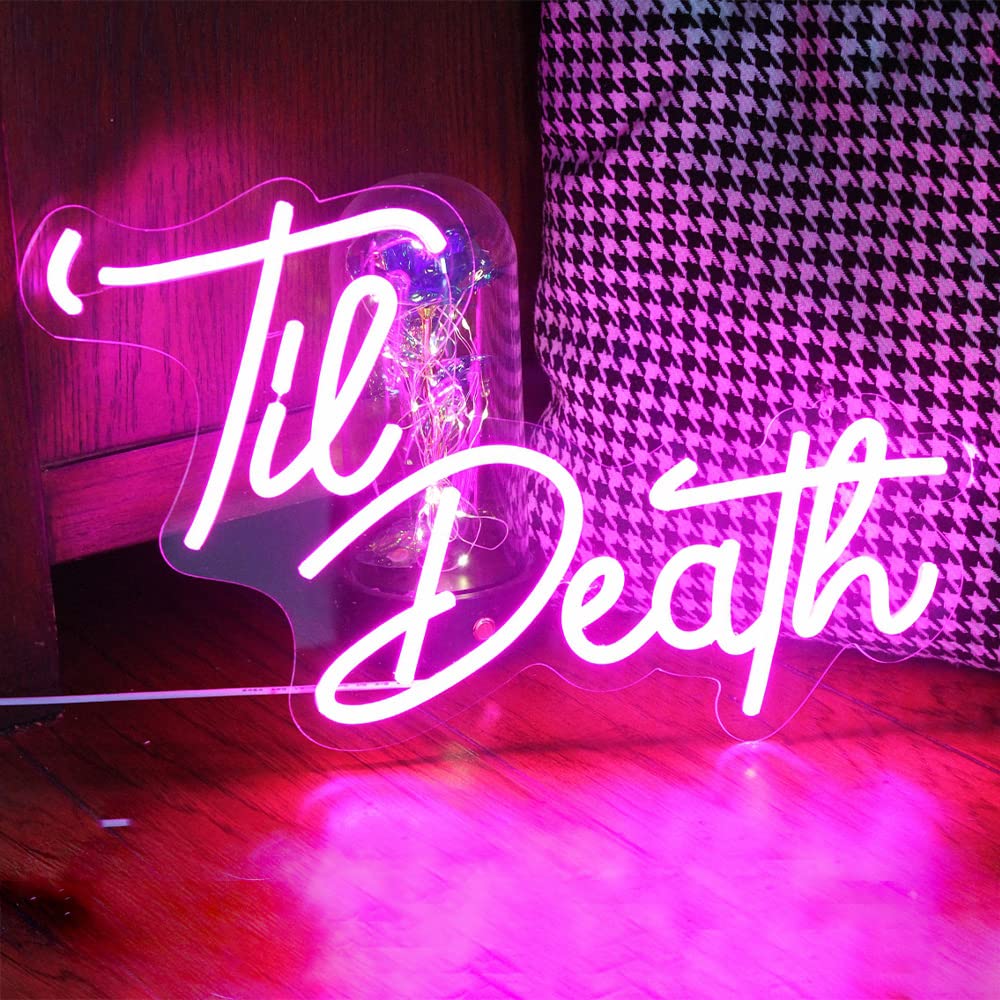 DAKABUKA Til Death Pink LED Neon Signs Wedding Birthday Party Wall Decor Sign Light Up Lights For Bedroom Living Room Anniversary Engagement USB 5V 16.9 X 10.2 inches — image 1