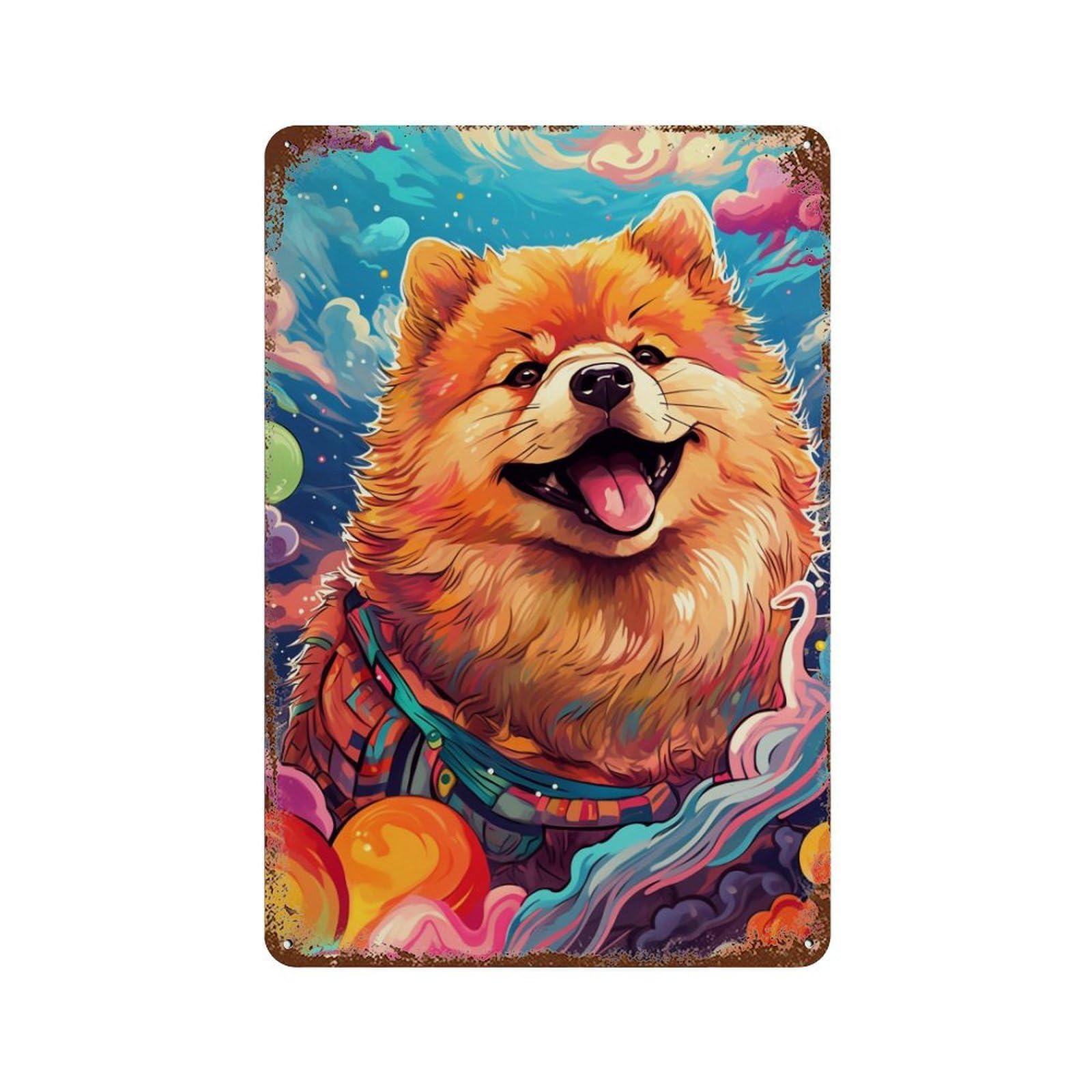 Space Pomeranian Adventure -6 Vintage Rust Metal Sign 11.8"x7.9", for Basement, Hobby Room And Garage Decor, Retro Wall Decor