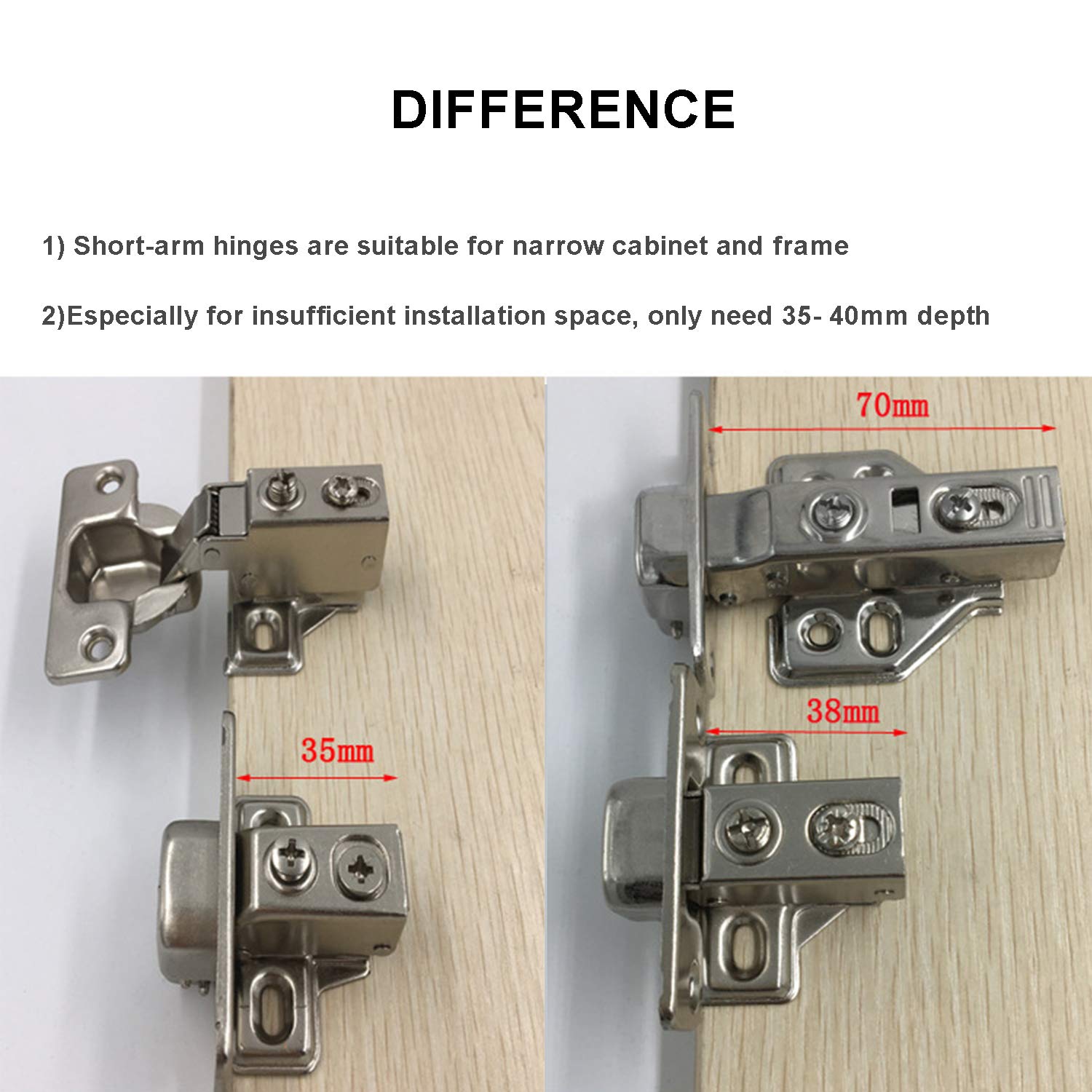 LIKERAINY 95 Deg Pełna Nakładane Zawias Ramowy 35mm z Amortyzatorem Hydraulicznym do Drzwi Szafy Kompaktowe z Miękkim Domykaniem Krótkie Mini Zawiasy 8 pcs
