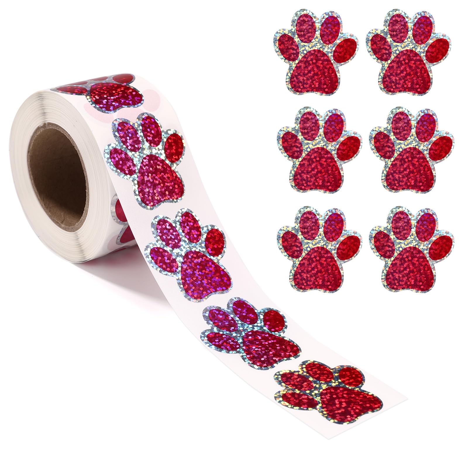500pcs Dog Paw Stickers, 1.5in/38mm Holographic Dot Self-Adhesive Puppy Paw Decals Sticky Stamp for Envelope Seals Mailing Office Room Party Decoration(Pink)